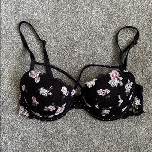 PINK Victoria's Secret Black Lace Bra with Cross Straps